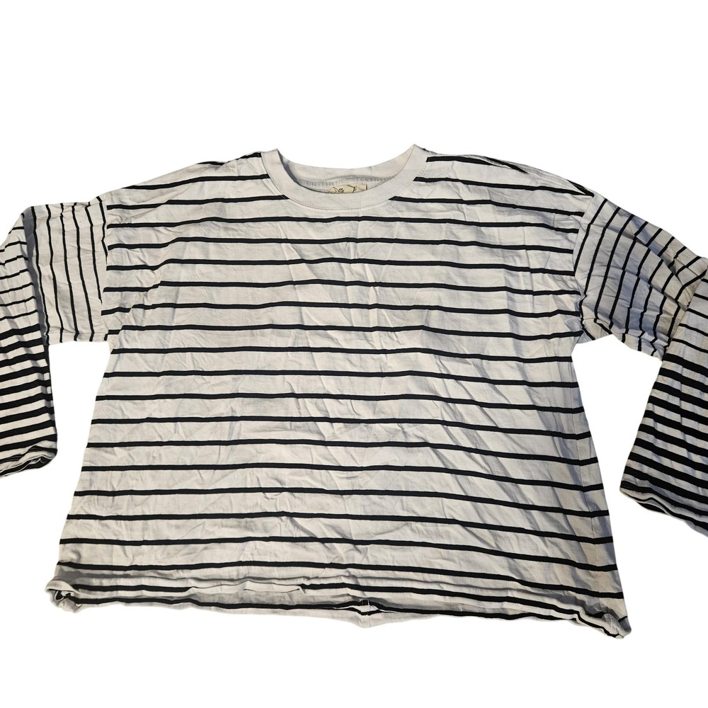 Madewell Shirt Womens Medium White Black Striped Long Sleeve Crewneck Tee Top